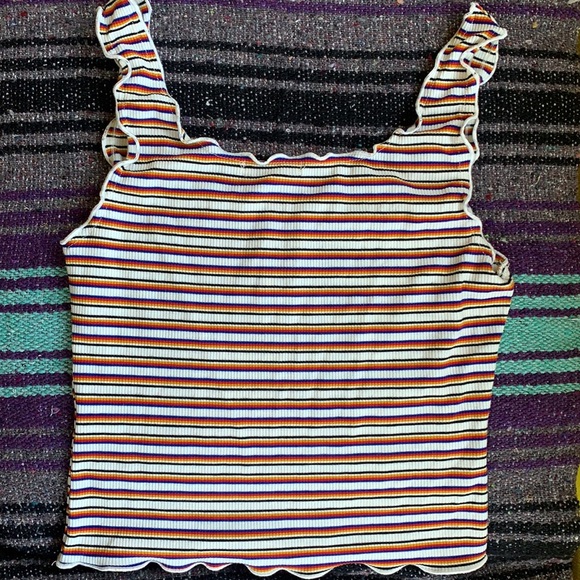 NWOT π Rainbow Striped Ribbed Crop Top - Picture 6 of 6